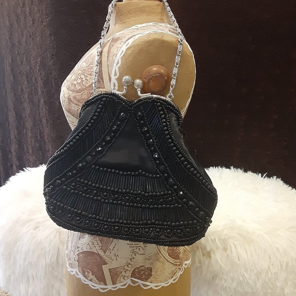 Caviar Prom/Cocktail Black Beaded Evening Purse- $30